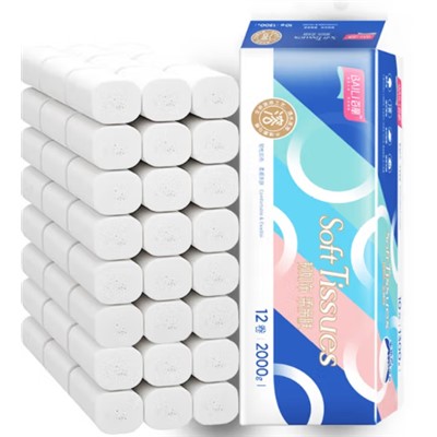 百丽（BaiLi）卷纸5层加厚可湿水卫生纸巾166g*12卷大长卷厕所纸母婴适用